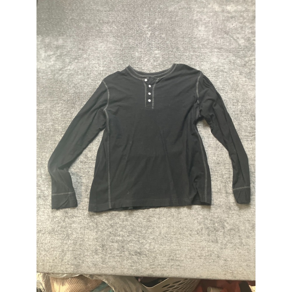 Lions Crest by English Laundry Henley Shirt Womens Large Black Textured Pullover